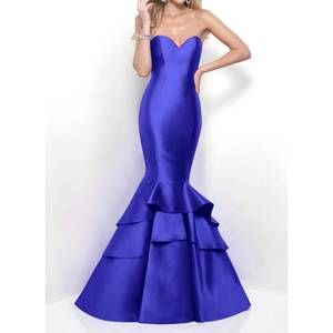 NEW BLUSH PROM ruffled mermaid evening gown in sapphire